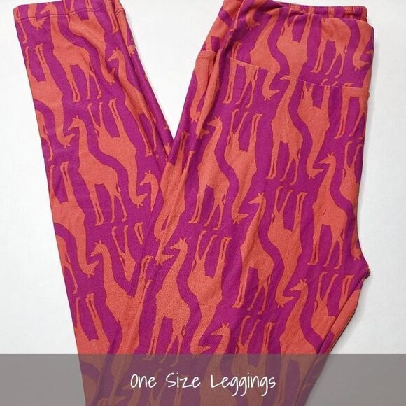 LuLaRoe OS Leggings Giraffes Pink Orange NEW - Picture 1 of 1